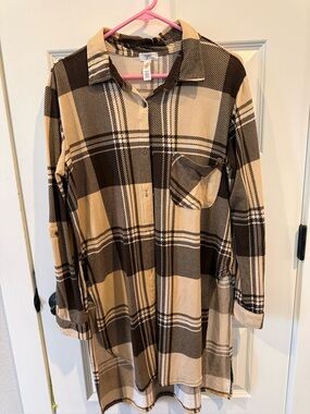 NYC Beige and Brown Plaid Shirt Dress